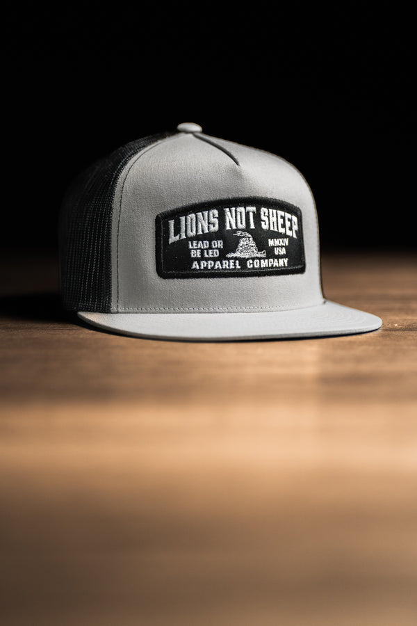 Lions Not Sheep "Lead From the Front" Trucker Hat Silver/Black
