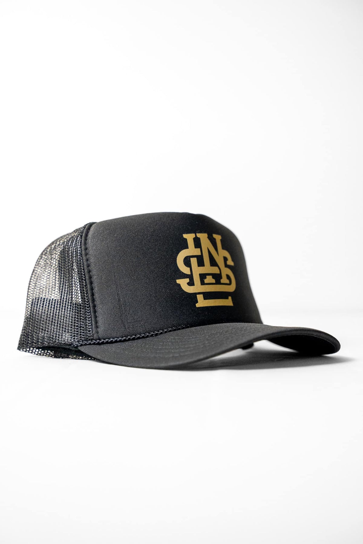LNS Monogram Foam Trucker - Black/Gold
