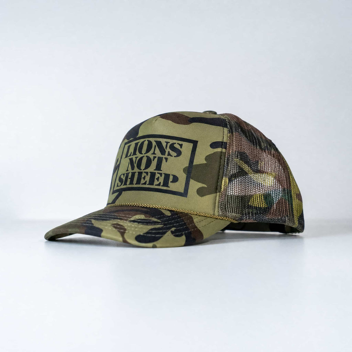 Lions Not Sheep Foam Trucker Hat Full Camo