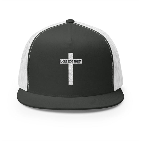 Lions Not Sheep "Cross" 5 Panel Trucker Hat - Dark Version Old