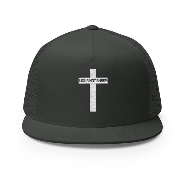 Lions Not Sheep "Cross" 5 Panel Trucker Hat - Dark Version Old