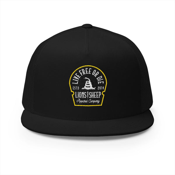 Lions Not Sheep "Live Free or Die" 5 Panel Trucker Hat Old