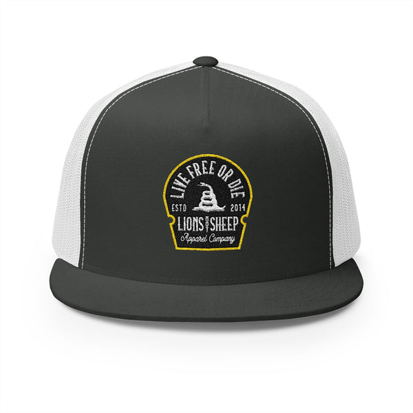 Lions Not Sheep "Live Free or Die" 5 Panel Trucker Hat Old