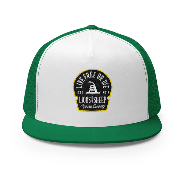 Lions Not Sheep "Live Free or Die" 5 Panel Trucker Hat Old