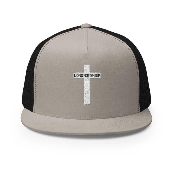 Lions Not Sheep "Cross" 5 Panel Trucker Hat - Dark Version Old
