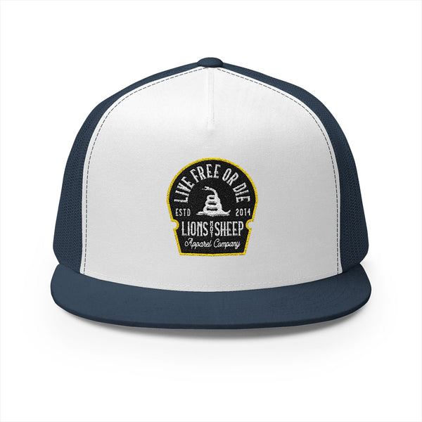 Lions Not Sheep "Live Free or Die" 5 Panel Trucker Hat Old