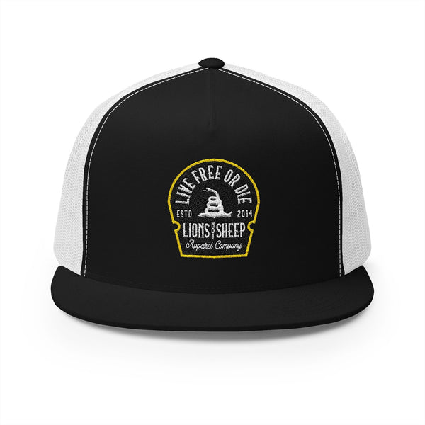 Lions Not Sheep "Live Free or Die" 5 Panel Trucker Hat Old