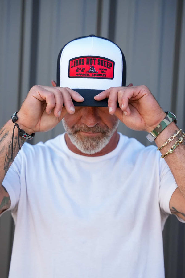 Lions Not Sheep "Lead From the Front" Trucker Hat - White/Black