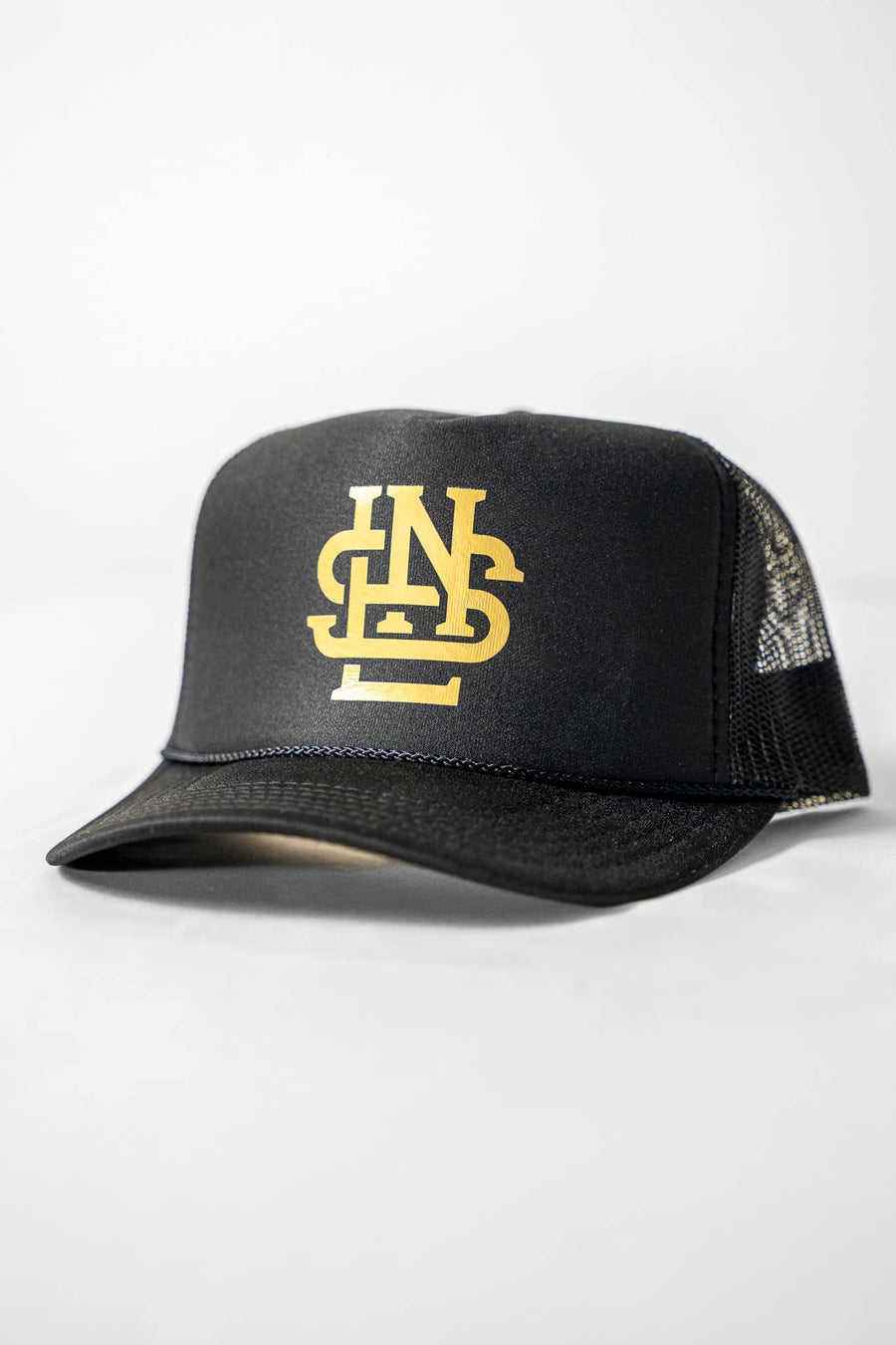 LNS Monogram Foam Trucker - Black/Gold