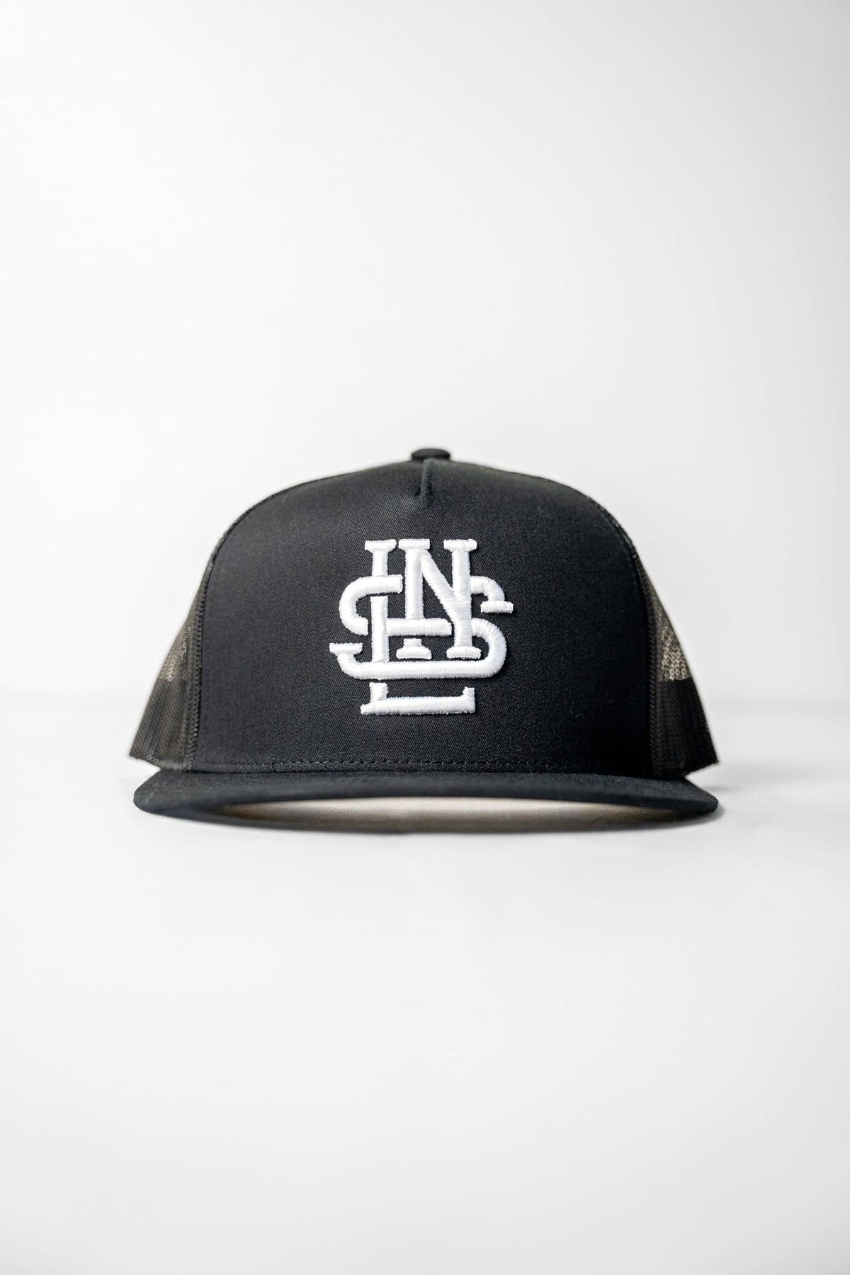 LNS Embroidered Monogram Trucker - Black/White