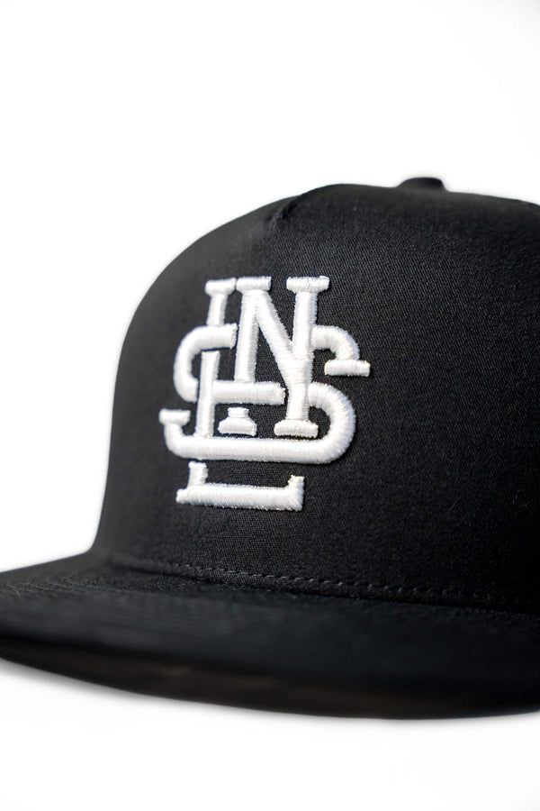 LNS Embroidered Monogram Trucker - Black/White
