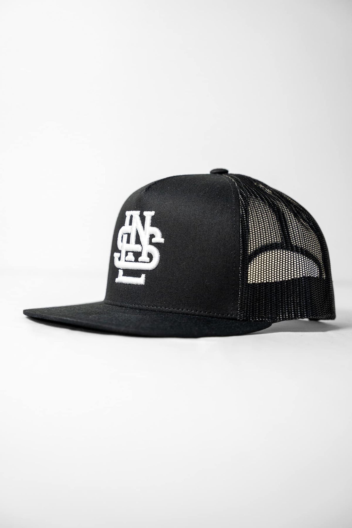LNS Embroidered Monogram Trucker - Black/White