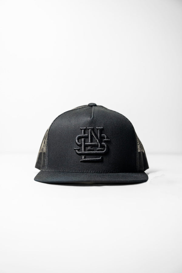 LNS Embroidered Monogram Trucker - Blackout