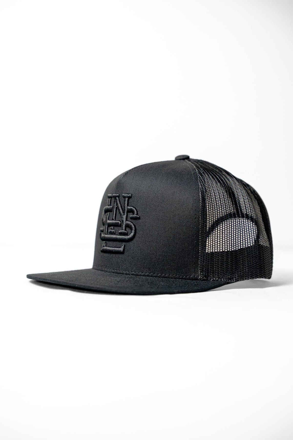 LNS Embroidered Monogram Trucker - Blackout