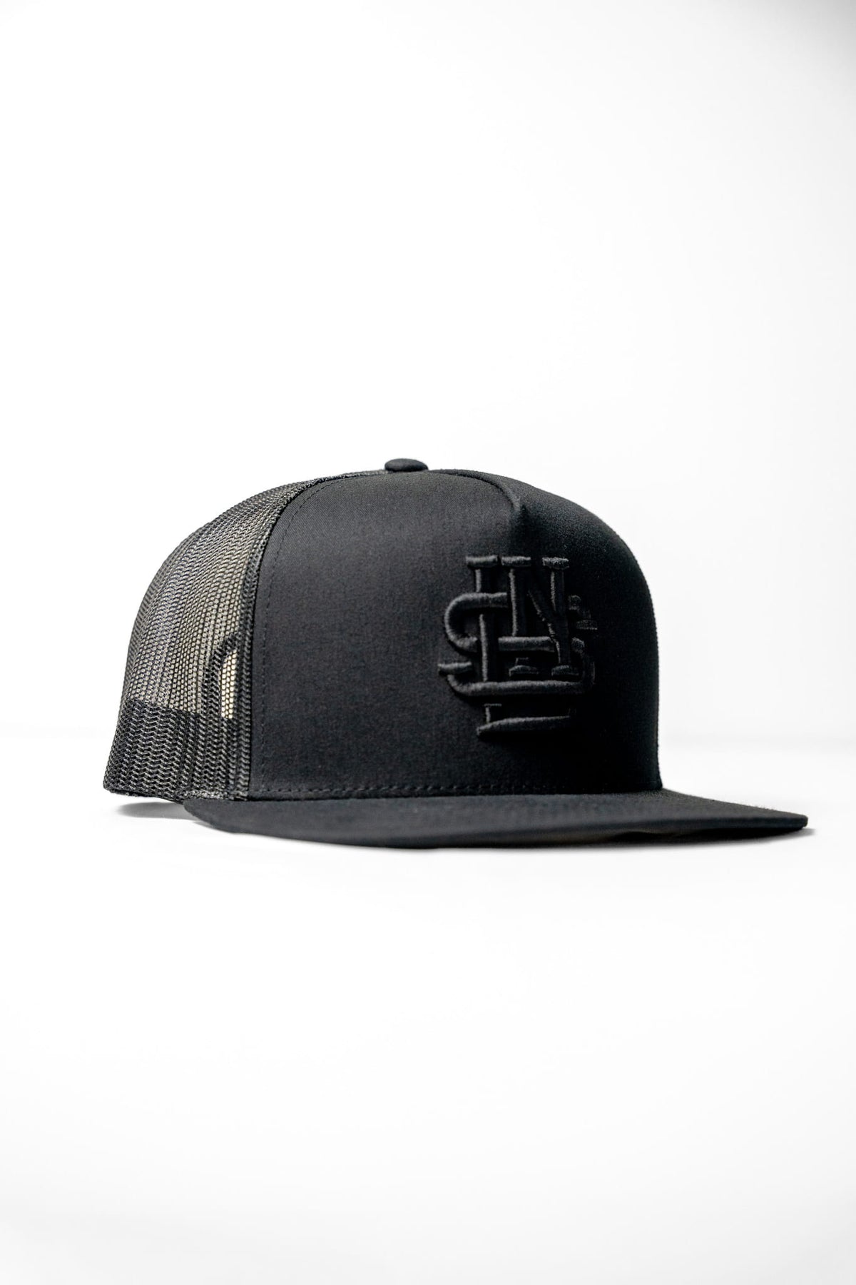 LNS Embroidered Monogram Trucker - Blackout
