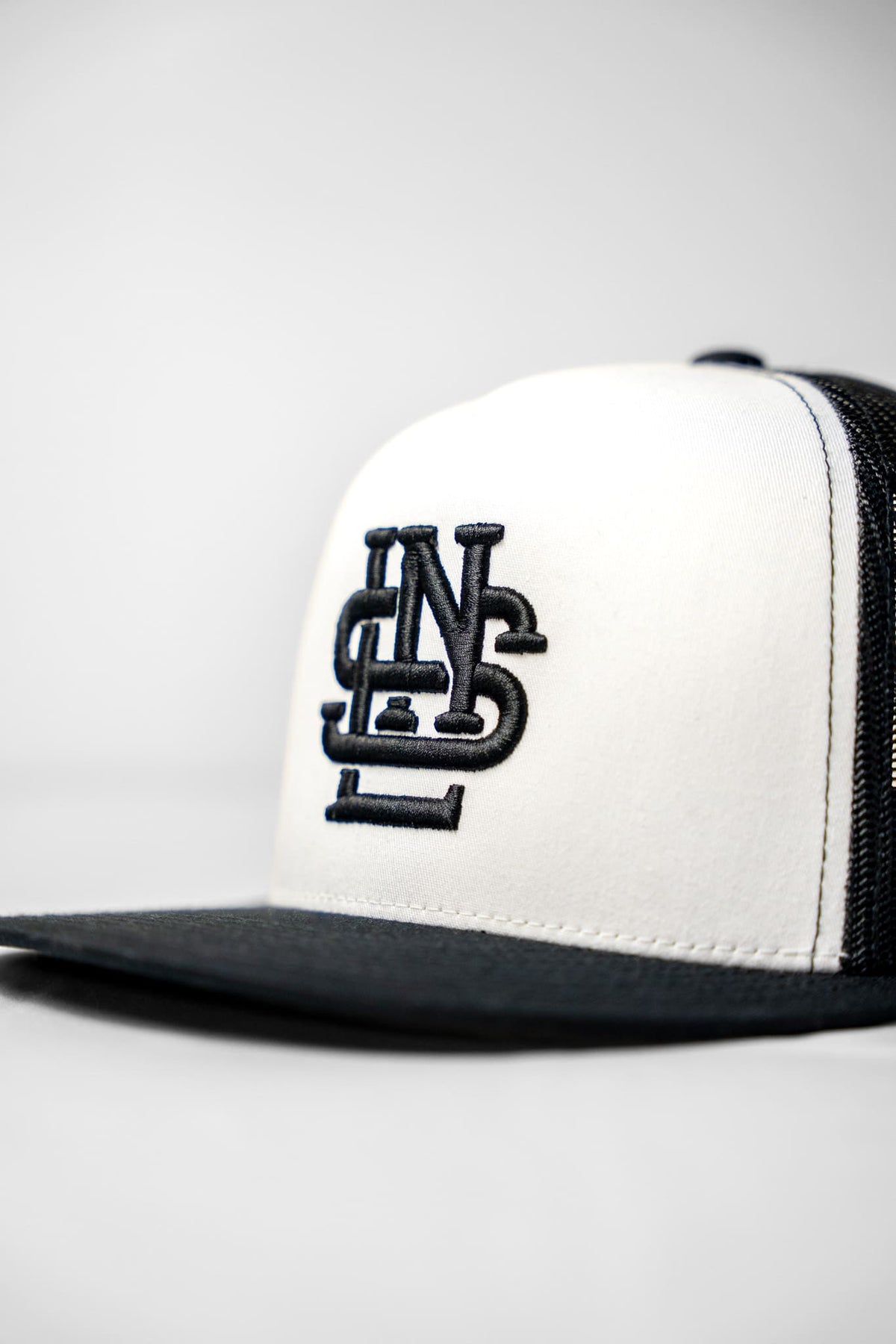 LNS Embroidered Monogram Trucker - White/Black