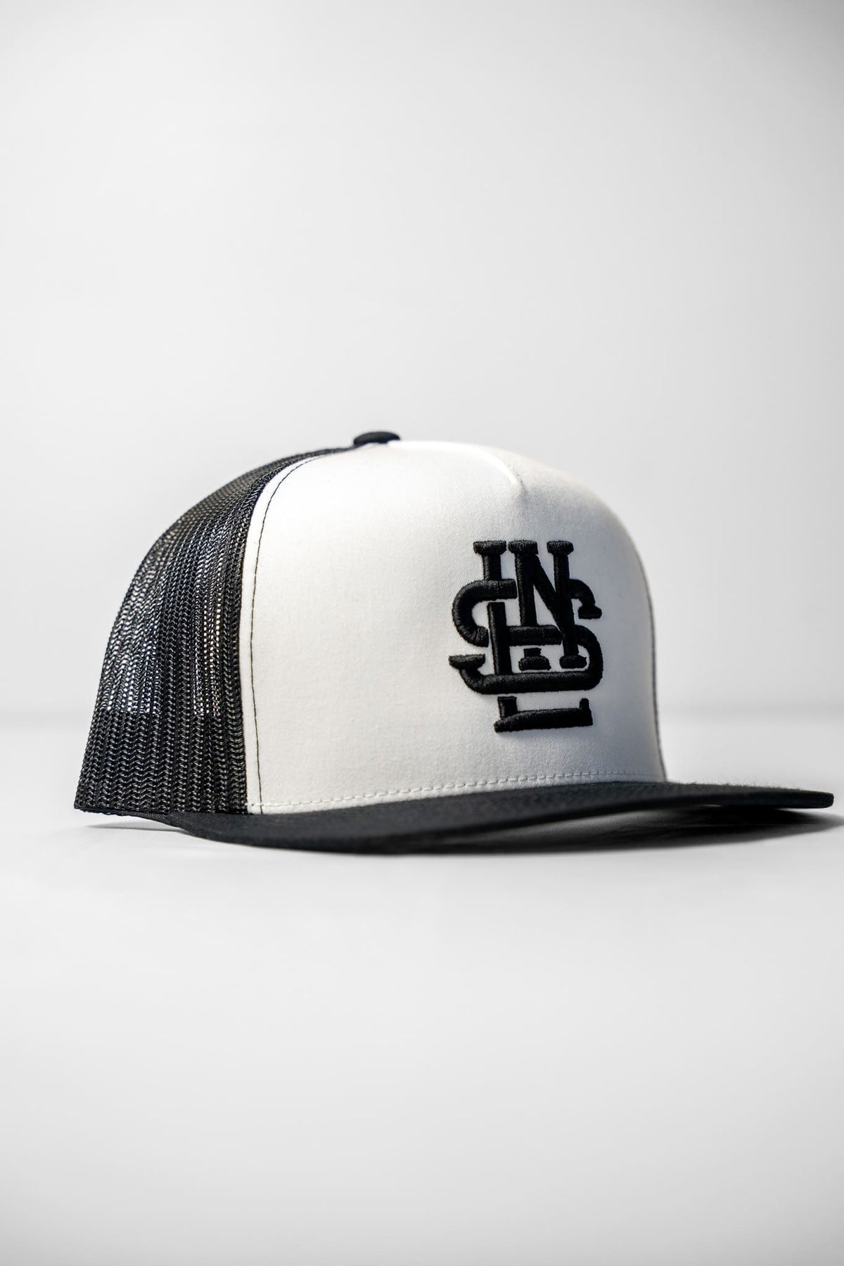 LNS Embroidered Monogram Trucker - White/Black