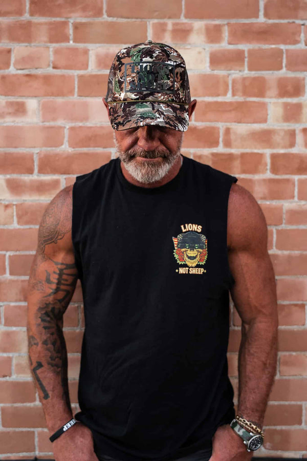 Lions Not Sheep Foam Trucker Hat Forest Camo