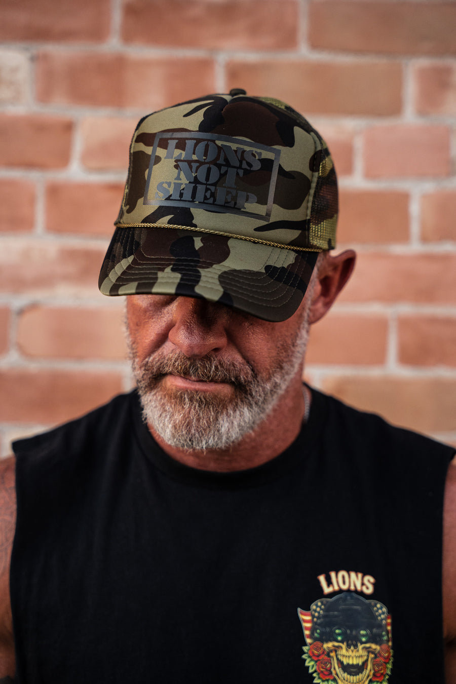 Lions Not Sheep Foam Trucker Hat Full Camo