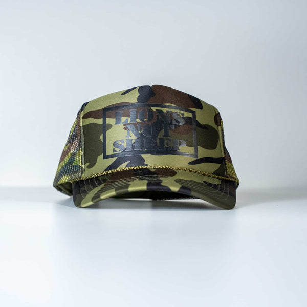 Lions Not Sheep Foam Trucker Hat Full Camo
