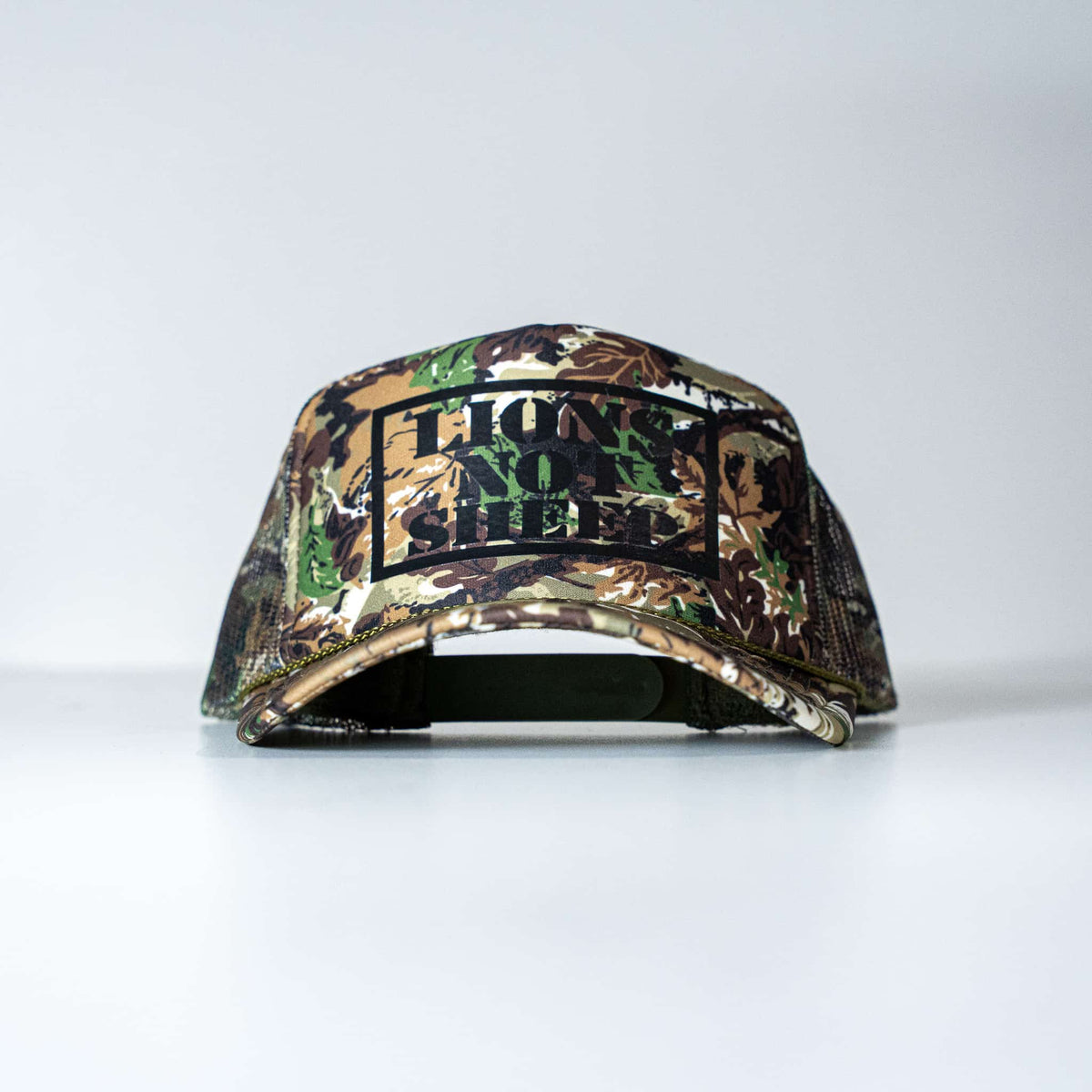 Lions Not Sheep Foam Trucker Hat Forest Camo