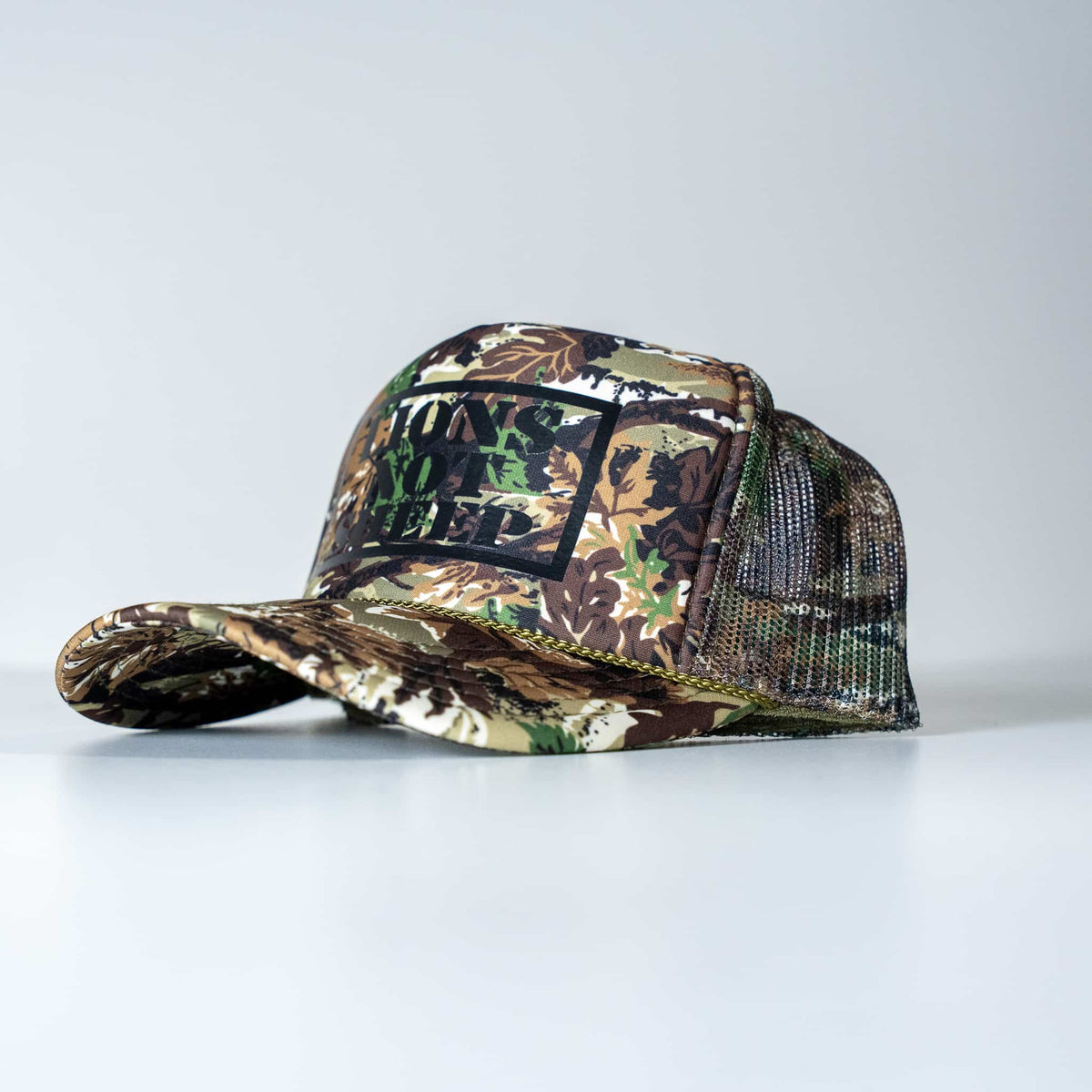 Lions Not Sheep Foam Trucker Hat Forest Camo