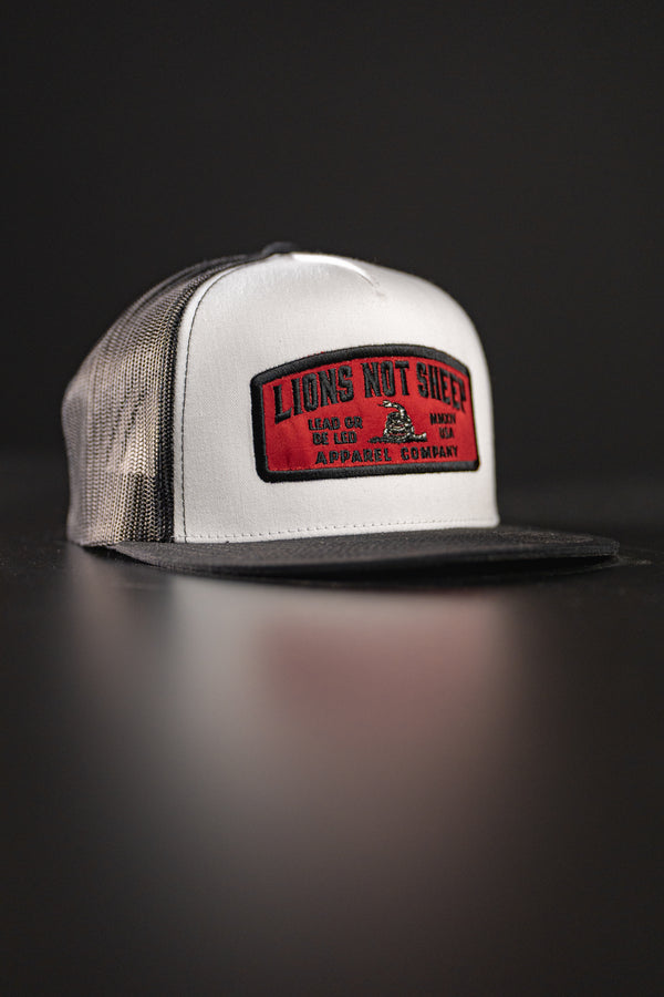 Lions Not Sheep "Lead From the Front" Trucker Hat - White/Black