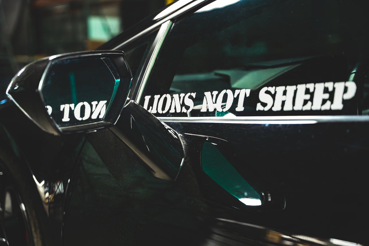 Lions Not Sheep Window Vinyl Stickers (White / Large / Horizontal) - Lions Not Sheep ®