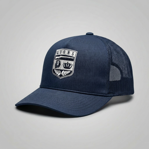 Black/White Lions Not Sheep "Crest" 5 Panel Trucker Hat - Dark Version