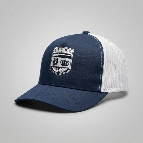 Black/White Lions Not Sheep "Crest" 5 Panel Trucker Hat - Dark Version