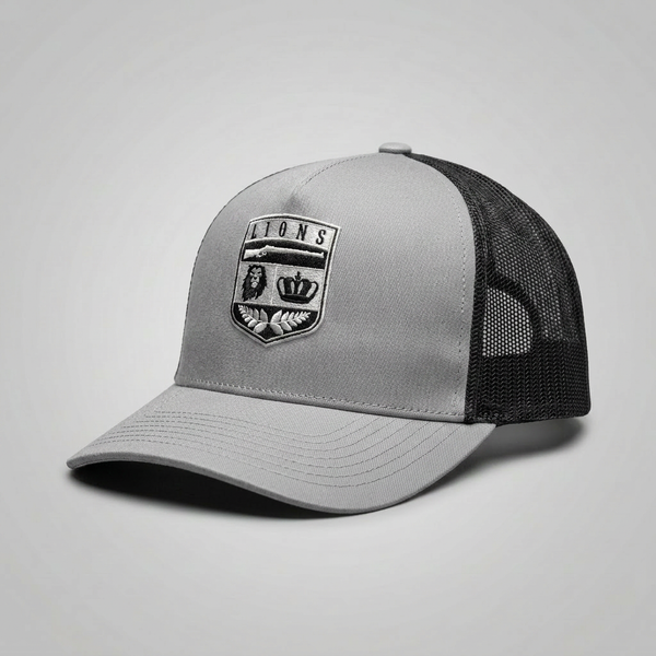 Black/White Lions Not Sheep "Crest" 5 Panel Trucker Hat - Dark Version