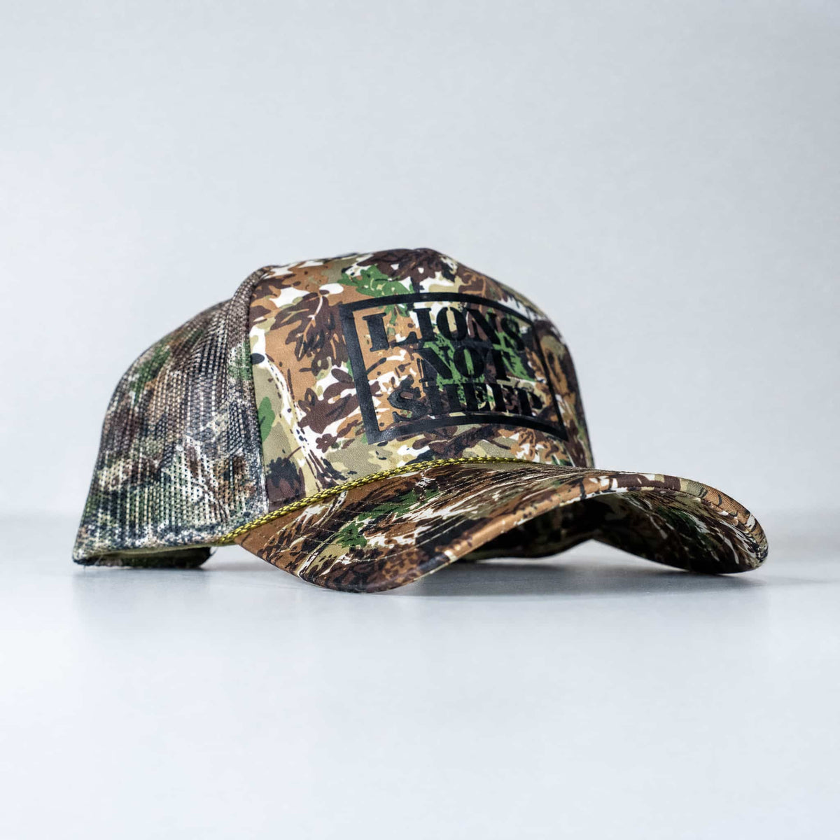 Lions Not Sheep Foam Trucker Hat Forest Camo