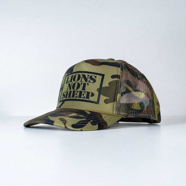 Lions Not Sheep Foam Trucker Hat Full Camo