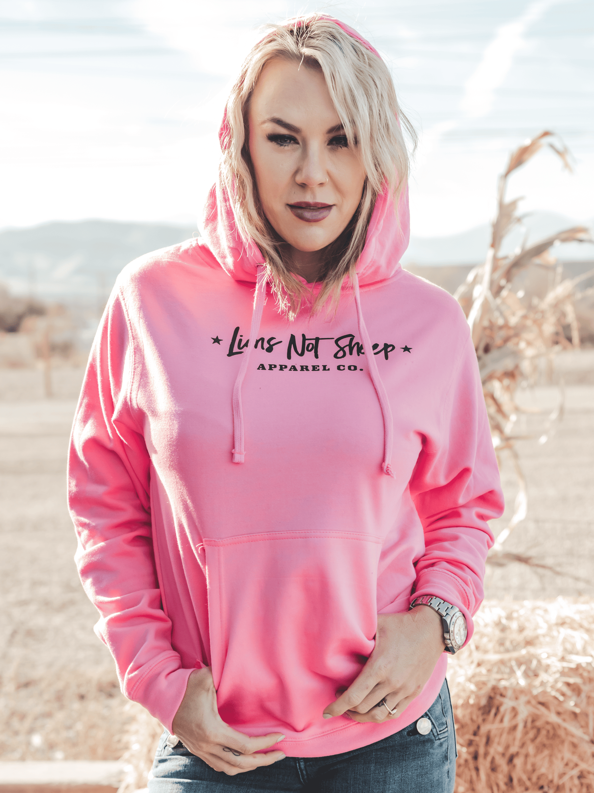 LIONS NOT SHEEP APPAREL CO. Unisex Pullover Hoodie (PINK) - Lions Not Sheep ®