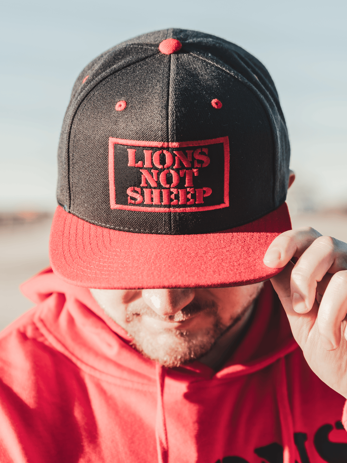 Lions Not Sheep OG Hat (Red/Black Fabric Back) - Lions Not Sheep ®