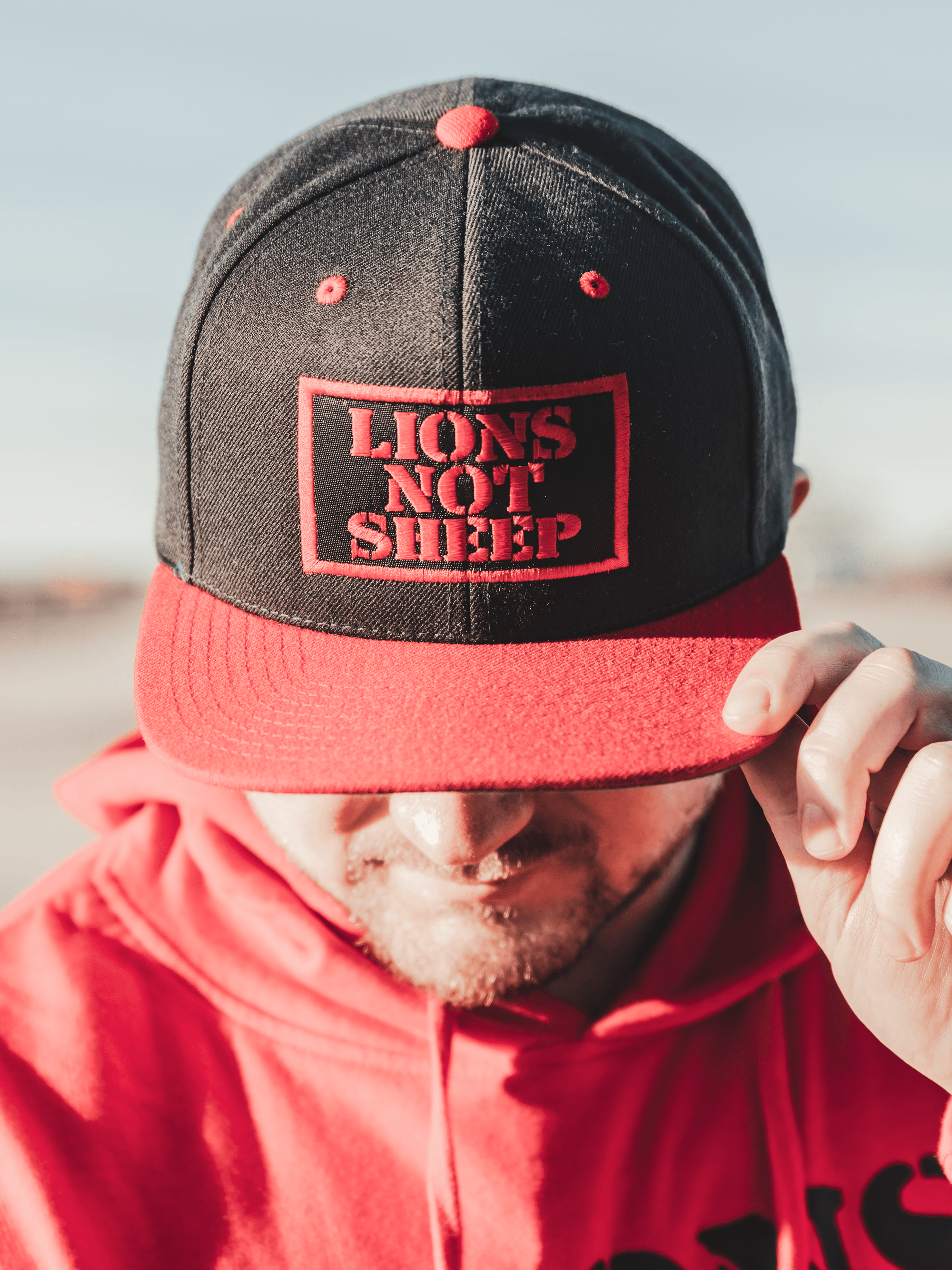 Lions Not Sheep OG Hat (Red/Black Fabric Back) - Lions Not Sheep ®