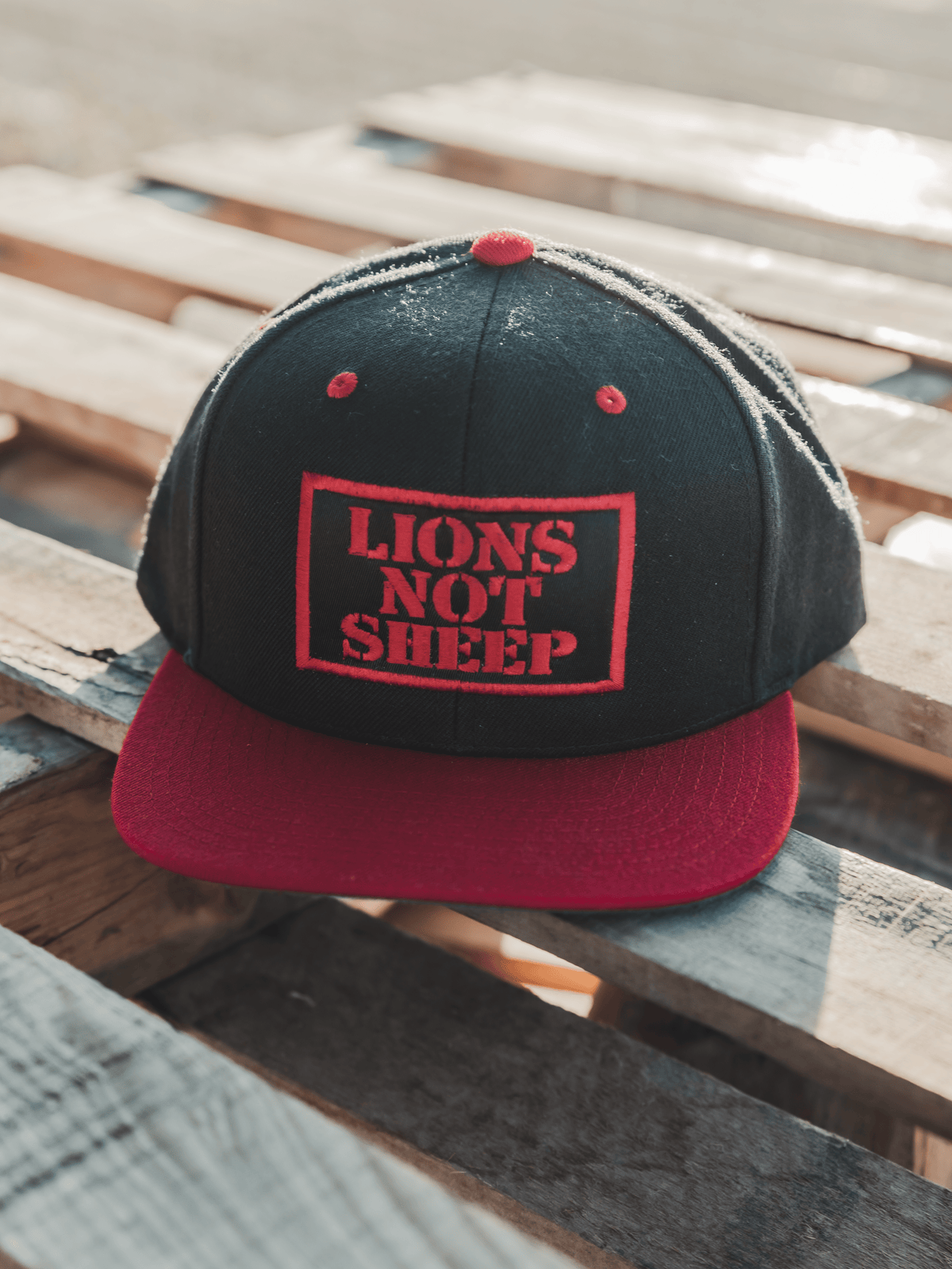 Lions Not Sheep OG Hat (Red/Black Fabric Back) - Lions Not Sheep ®