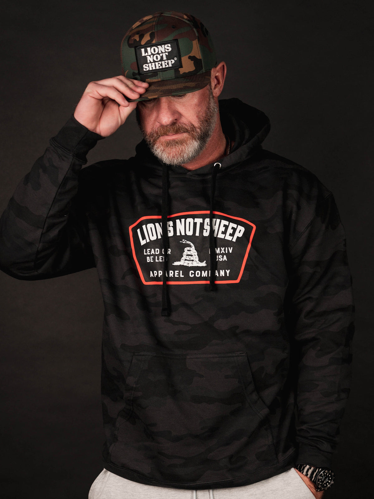 LEAD FROM THE FRONT Unisex Pullover Hoodie (Black Camo) - Lions Not Sheep ®