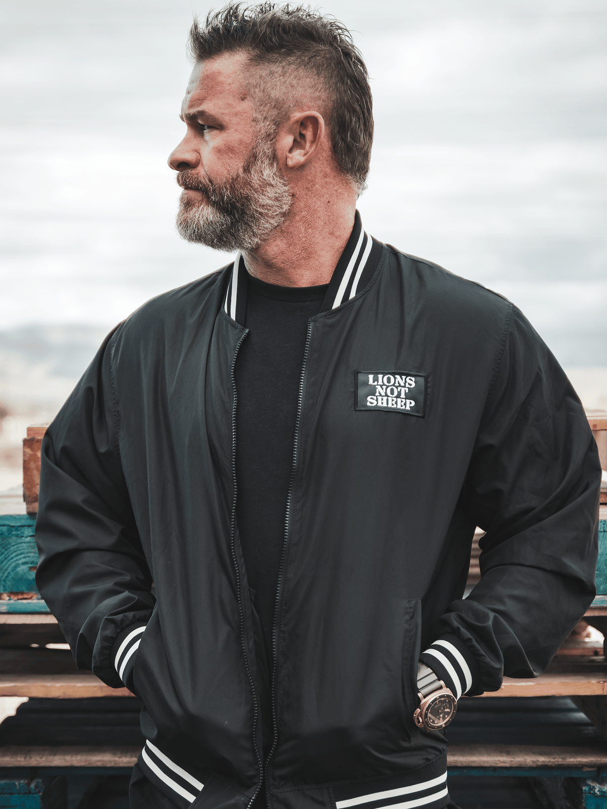 Lions Not Sheep Lightweight Bomber Jacket (Black/White) - Lions Not Sheep ®