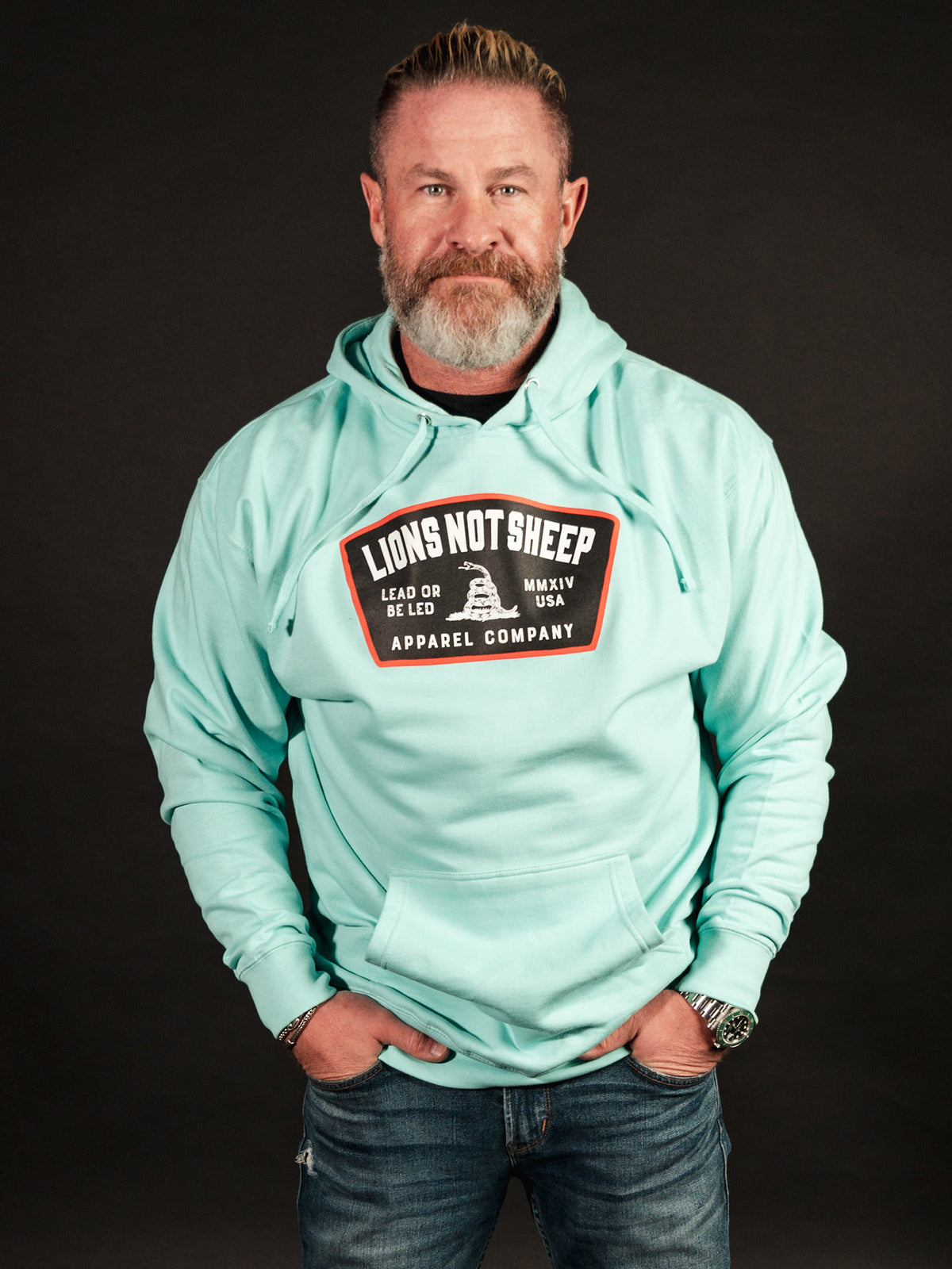 LEAD FROM THE FRONT Unisex Pullover Hoodie (Mint) - Lions Not Sheep ®