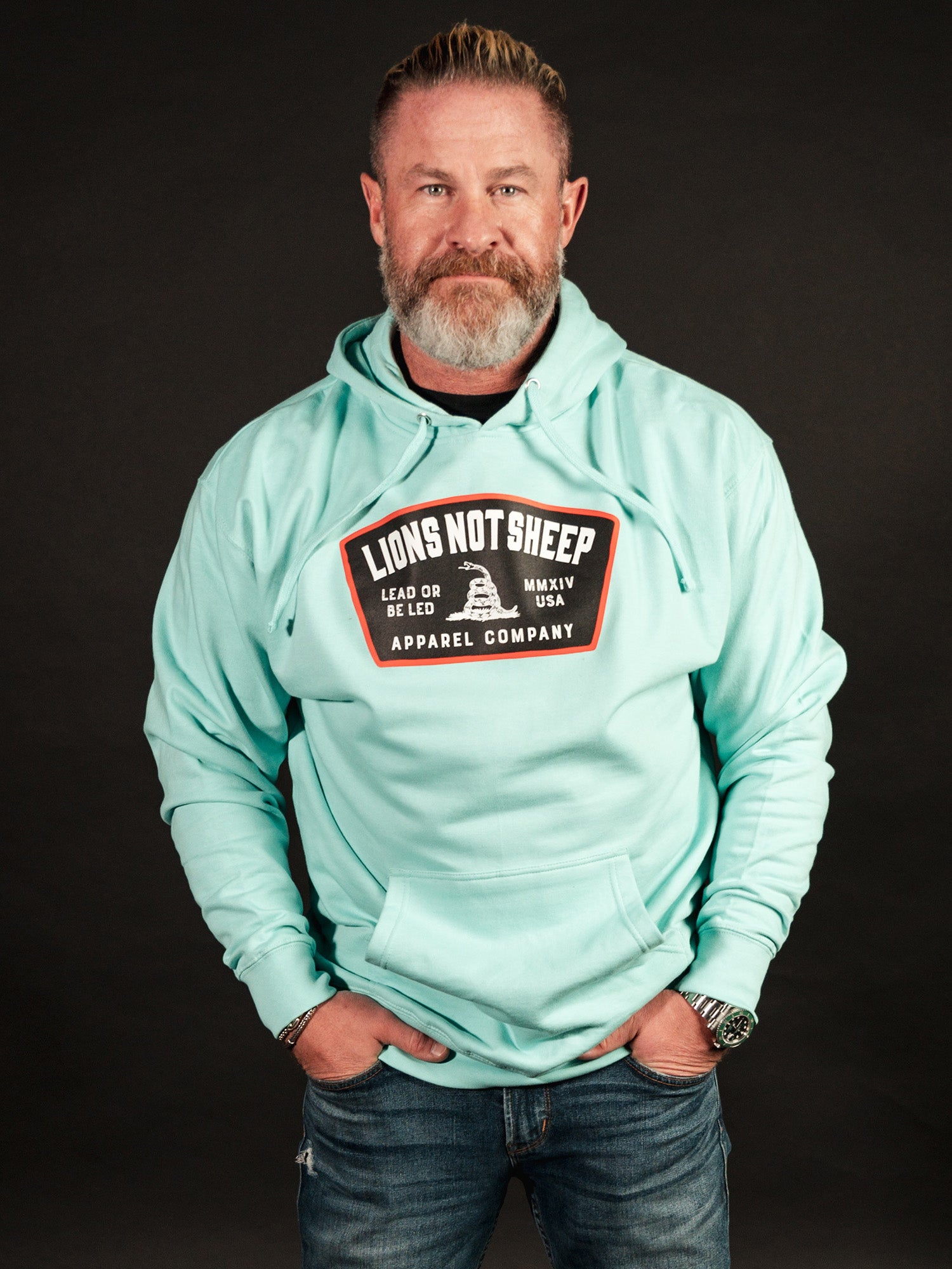 LEAD FROM THE FRONT Unisex Pullover Hoodie (Mint) - Lions Not Sheep ®