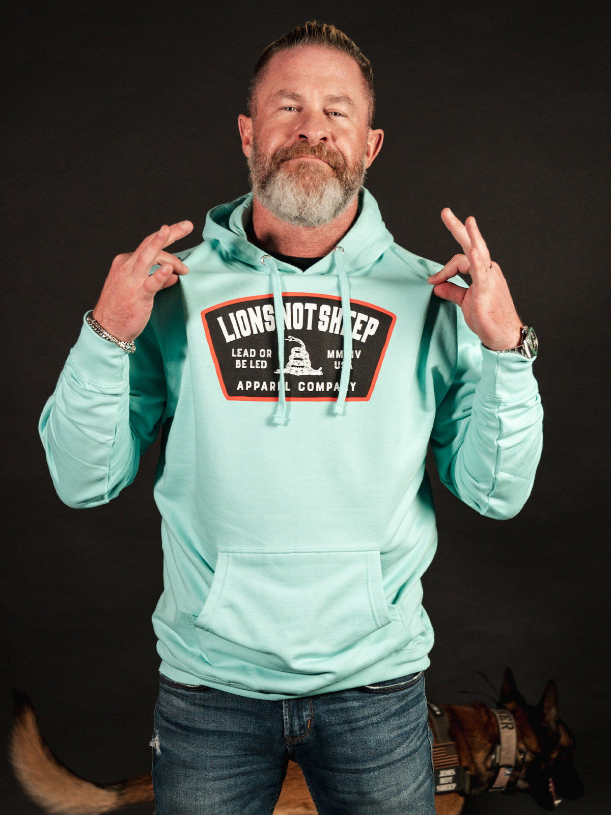 LEAD FROM THE FRONT Unisex Pullover Hoodie (Mint) - Lions Not Sheep ®