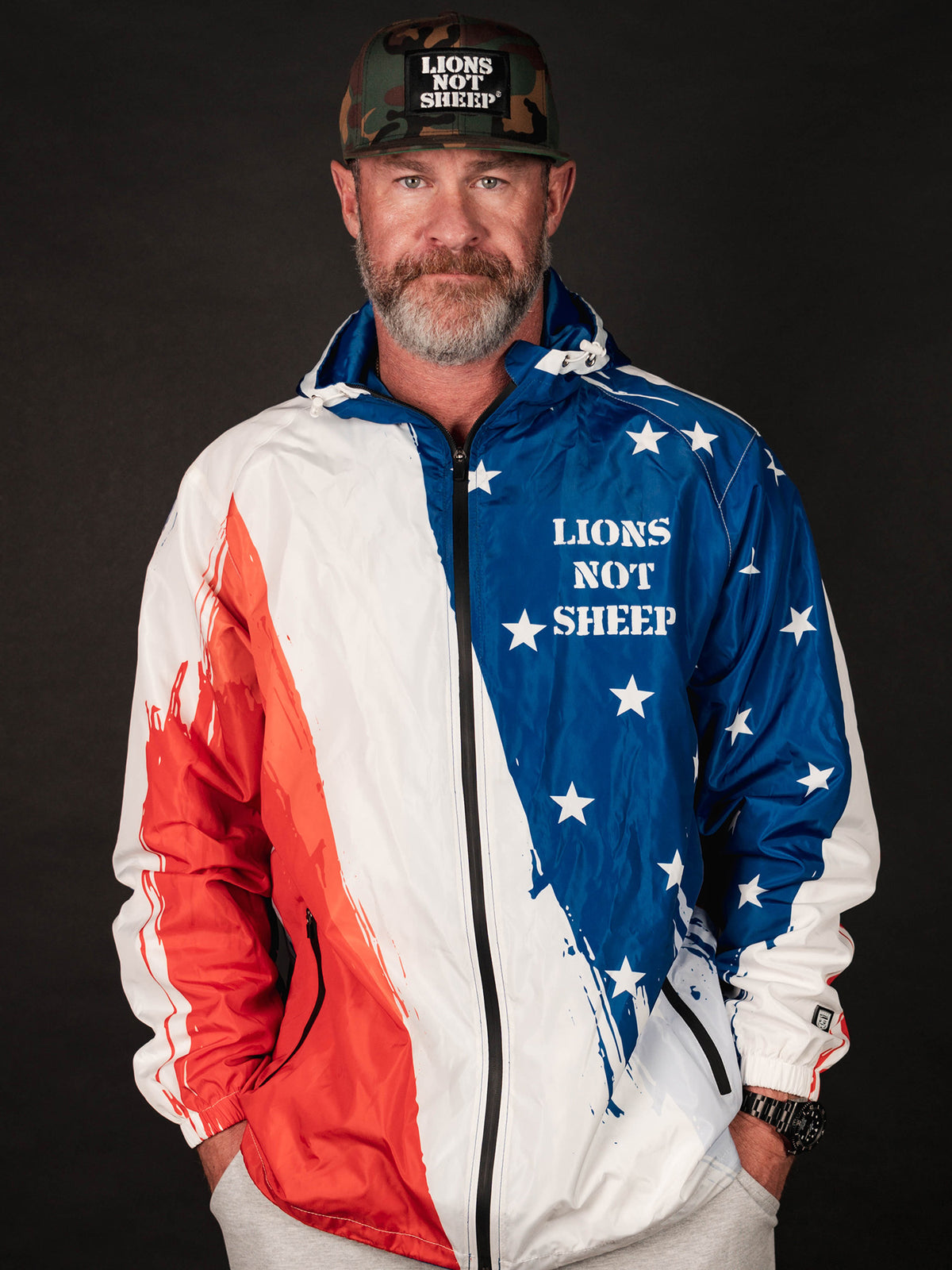 LIONS NOT SHEEP OG Outer-Shell Jacket (Red, White &amp; Blue) - Lions Not Sheep ®