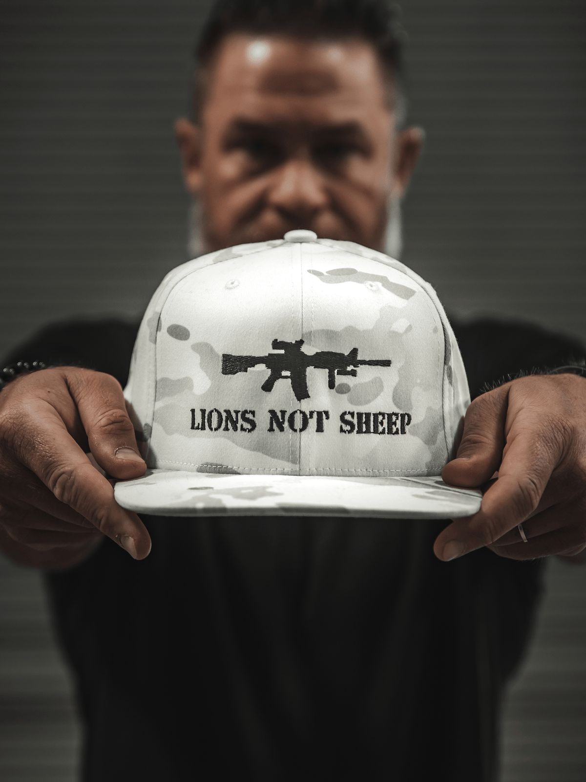Lions Not Sheep FABRIC BACK AR-15 WHITE CAMO Hat