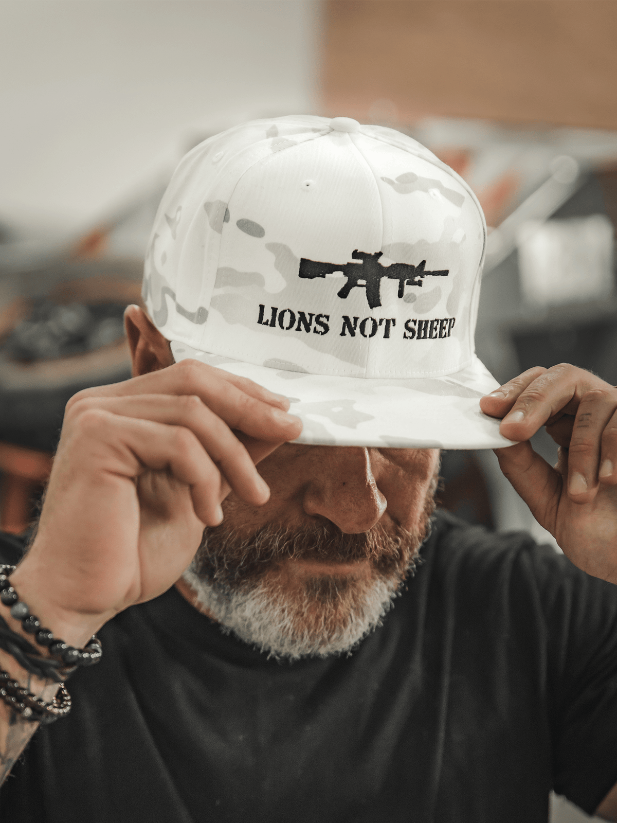 Lions Not Sheep FABRIC BACK AR-15 WHITE CAMO Hat