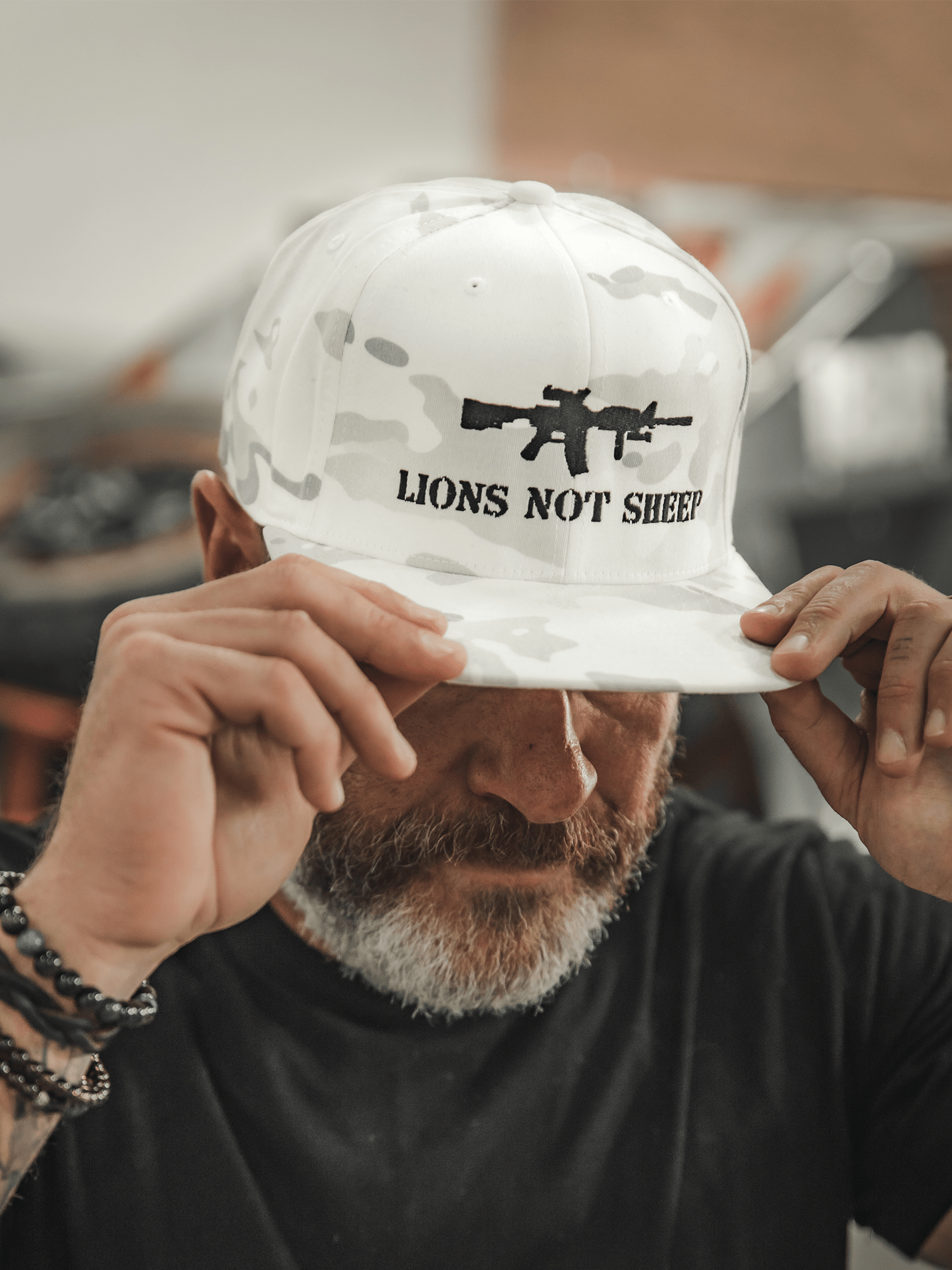 Lions Not Sheep FABRIC BACK AR-15 WHITE CAMO Hat