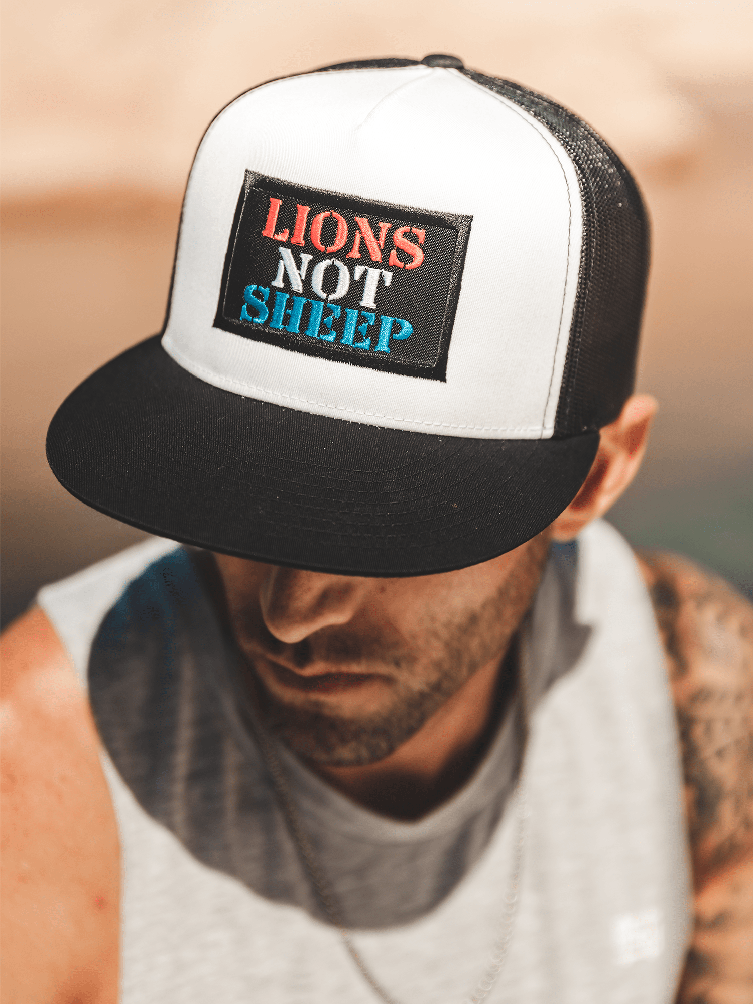Lions Not Sheep Lions Not Sheep OG Hat (White / Black - Red, White & Blue)